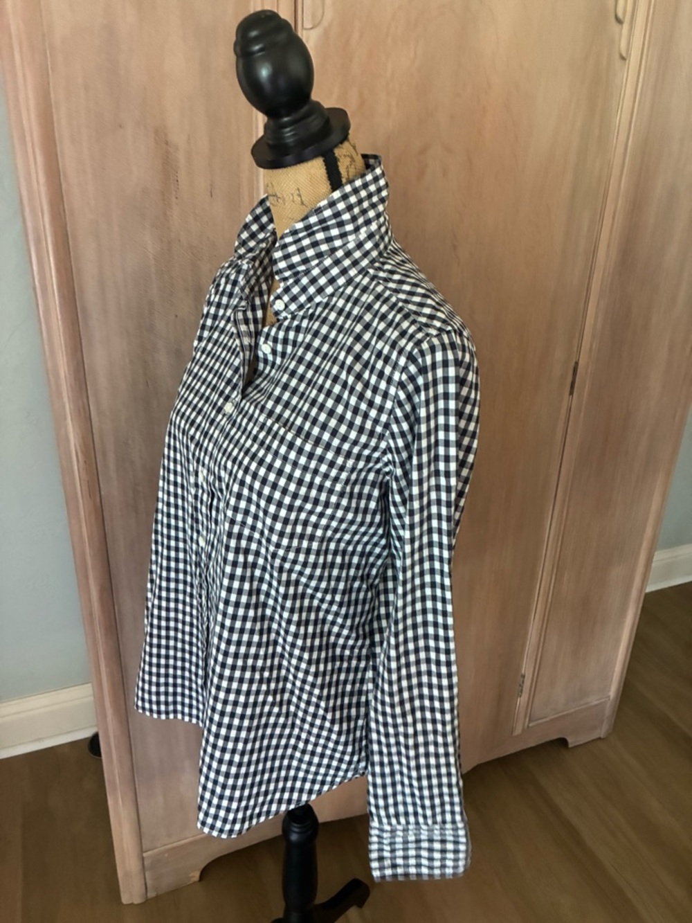 J. Crew Sz 10 Boy Navy Gingham Button Down Shirt - Picture 2 of 15